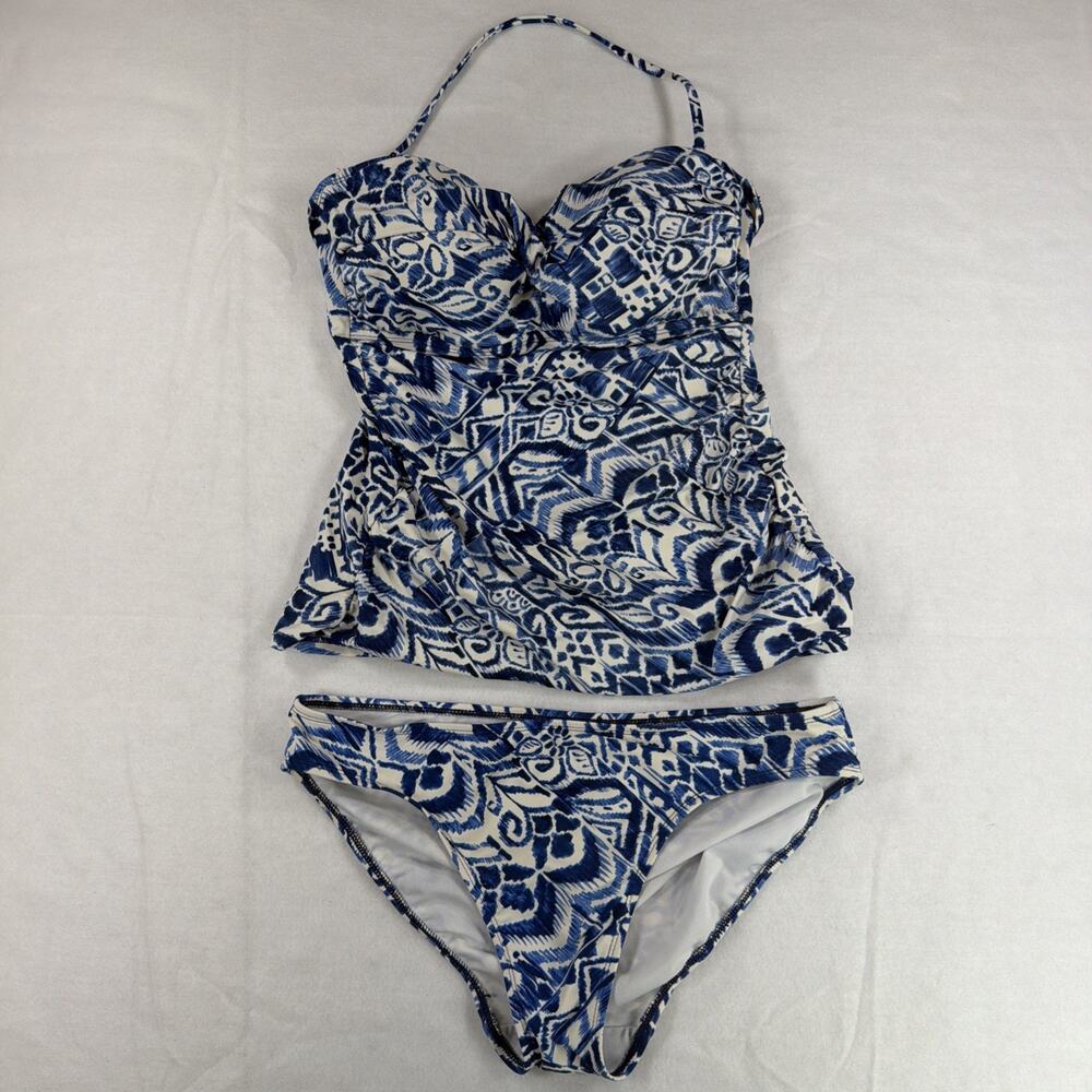 Lauren Ralph Lauren sz 10 Blue And White Tribal Ikat Halter Tankini Swimsuit 2pc